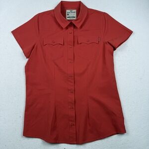 King Ranch Western Shirt Womens Large Red Short Sleeve Button Front Two Pocket